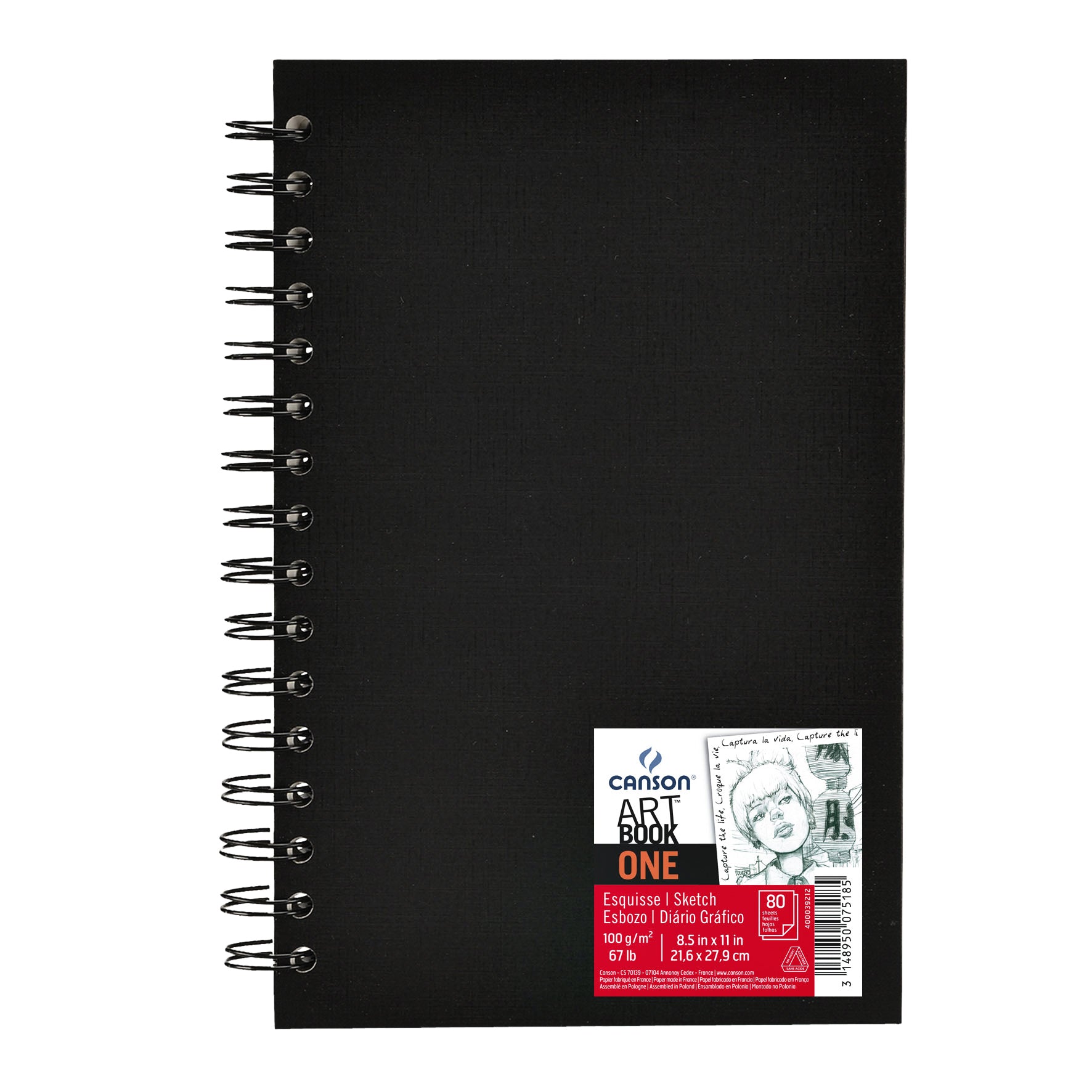 Canson - Sketchbook Art Book One encuadernado en espiral 80 hojas 100gr 216x279mm blanco