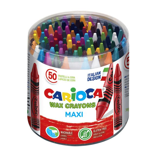 Carioca - waskrijt Wax Maxi, plastic pot met 50 stuks in geassorteerde kleuren