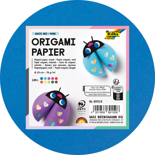 Folia Paper -  Origami pap folia 70gr rnd 15cm 100 vel assorti kl
