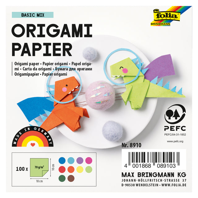 Folia Paper - Origami Pap Folia 70gr 10x10 cm 100 Blatt Assorti KL | Pack von 100 Blättern