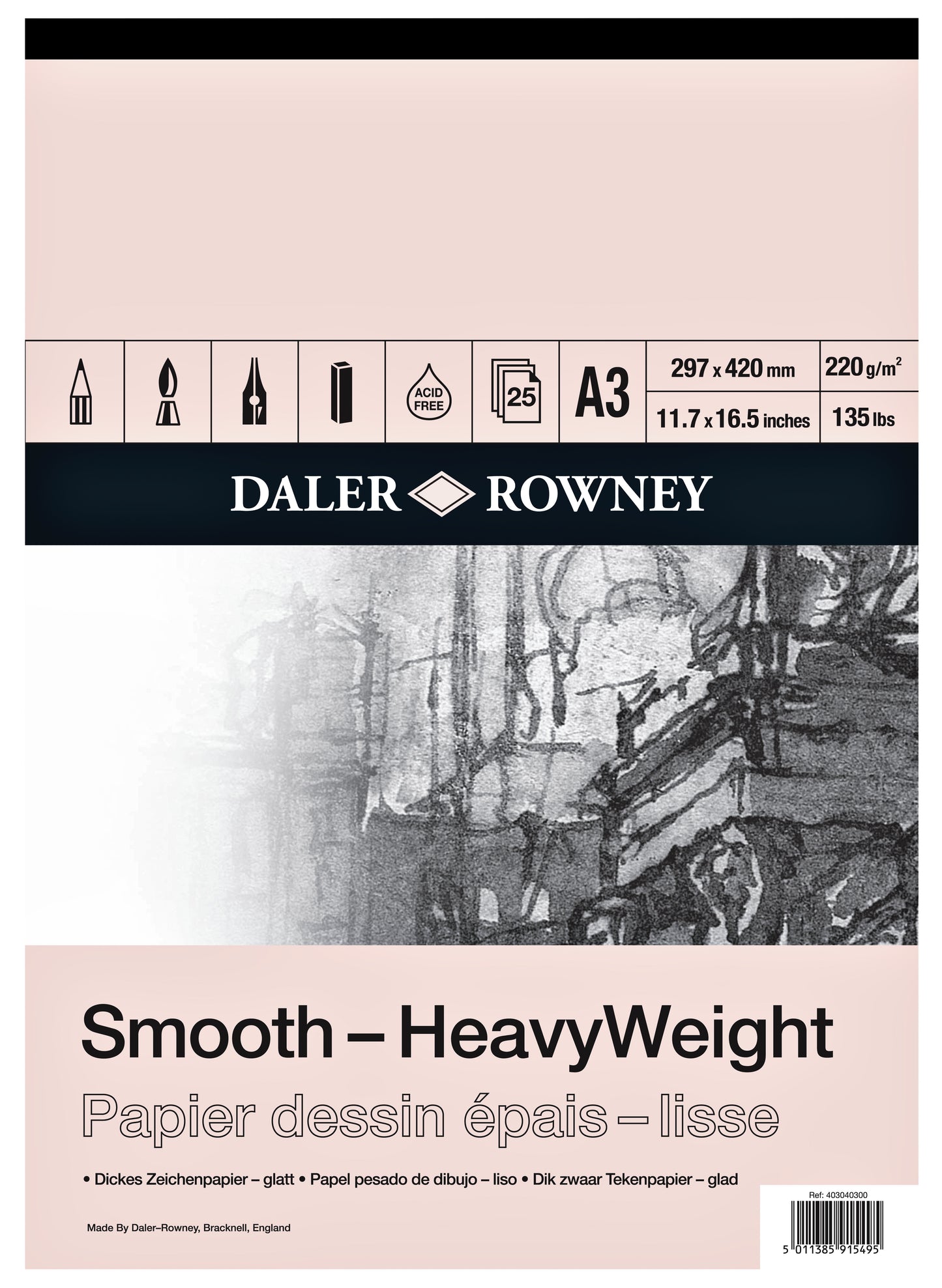 Daler - Zeichenpapier -Rowney Smooth Heavyweight 220gr A3 naturweiß
