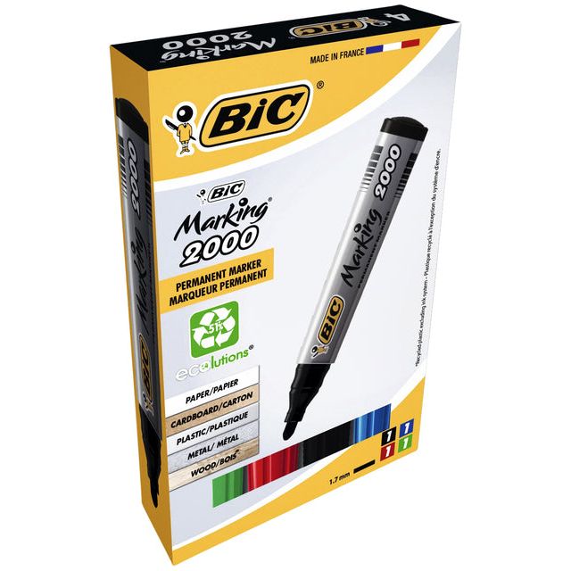 Bic - permanent marker 2000, doos met 4 stuks in geassorteerde kleuren