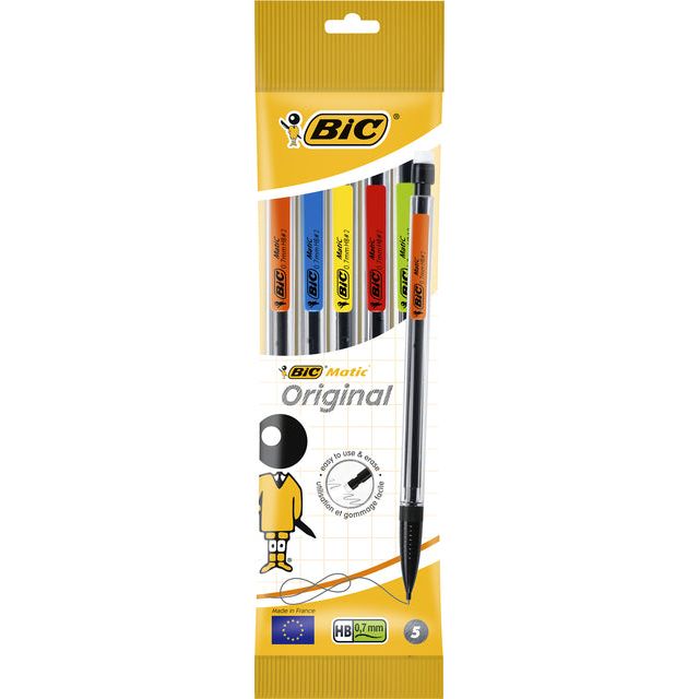 BIC - Vulpotlood Bic Matic Original HB 0,7 mm Assorti | Sac à 5 morceaux