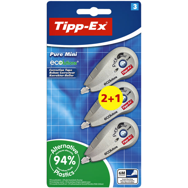 Tipp-ex - Correctieroller 5mmx6m ecolutions pure mini blister 2+1 gratis