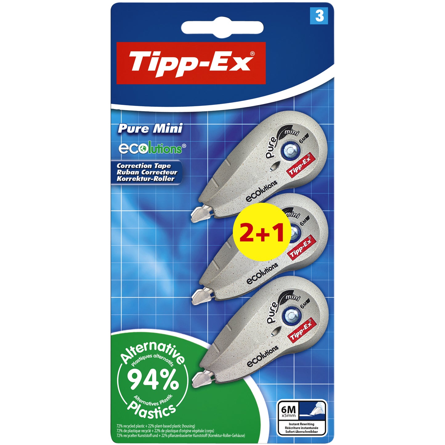Tipp-ex -  Correctiee mini pure ecolutions 5mmx6m blister 2+1 gratis