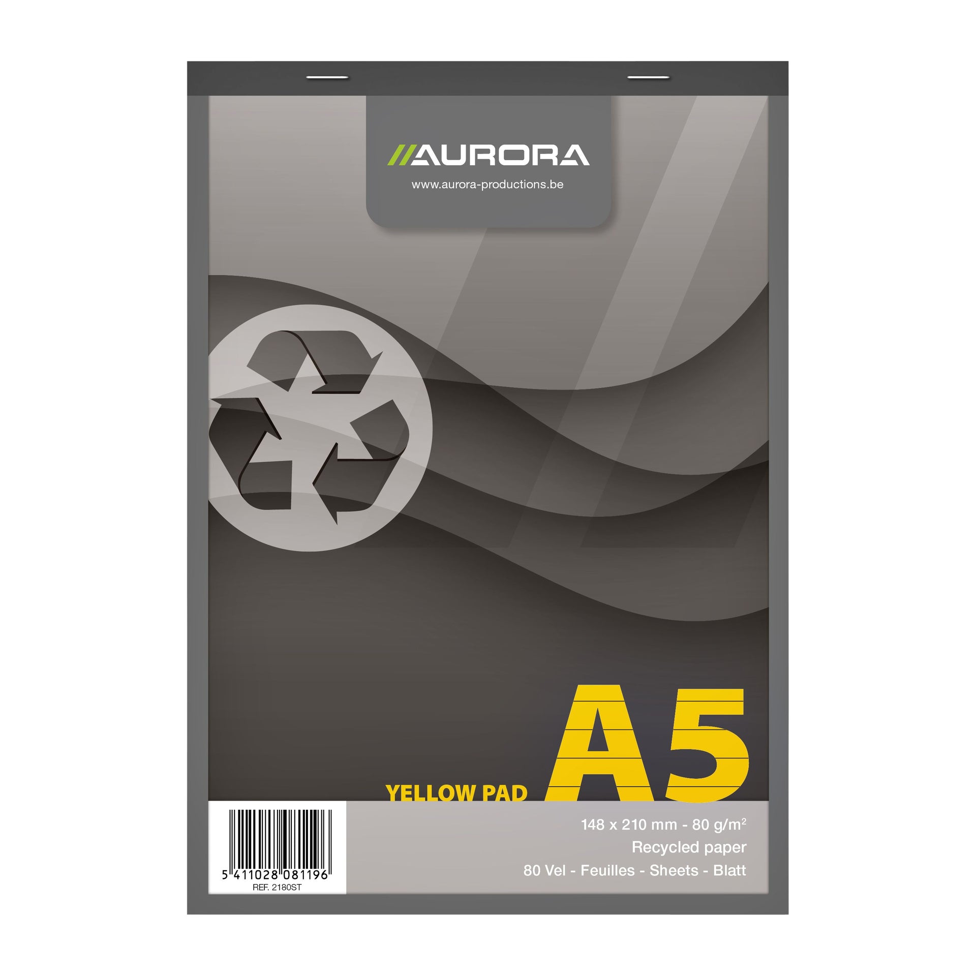 Aurora - Writing pad A5 line 80 sheets 80gr yellow | 5 pieces