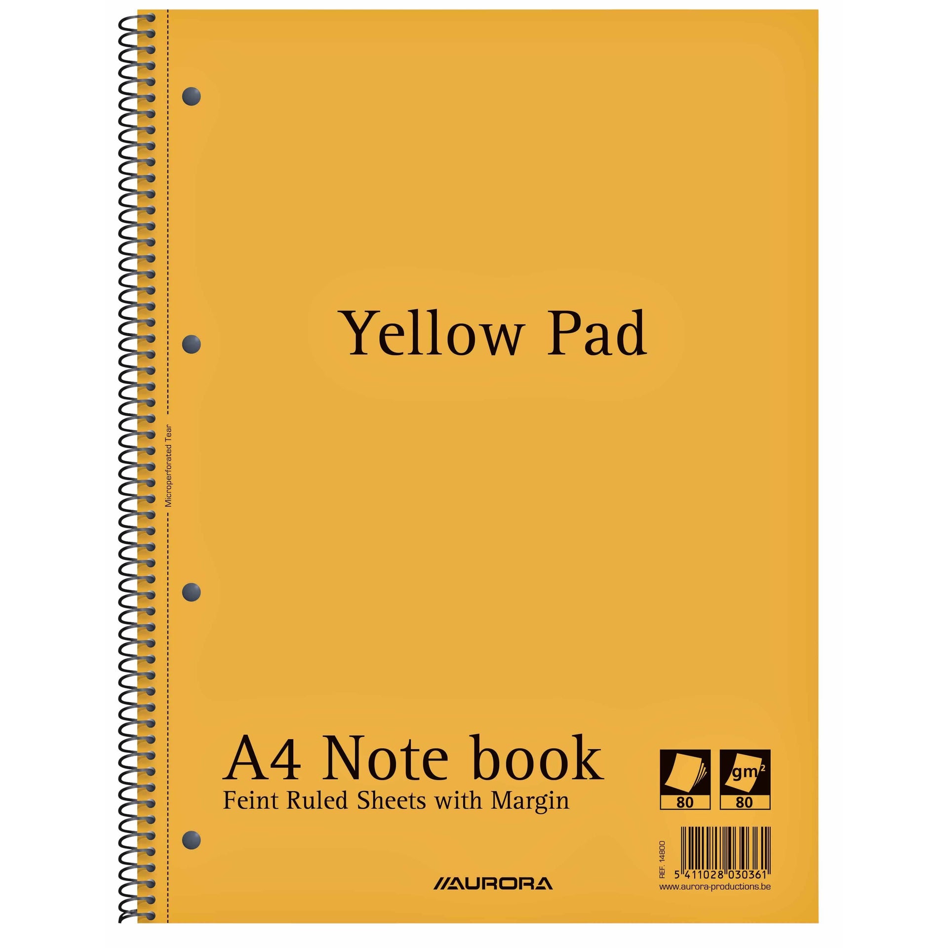 Aurora - Lecture block Yellow Pad A4 line 4-hole 160 pages 80gr yellow