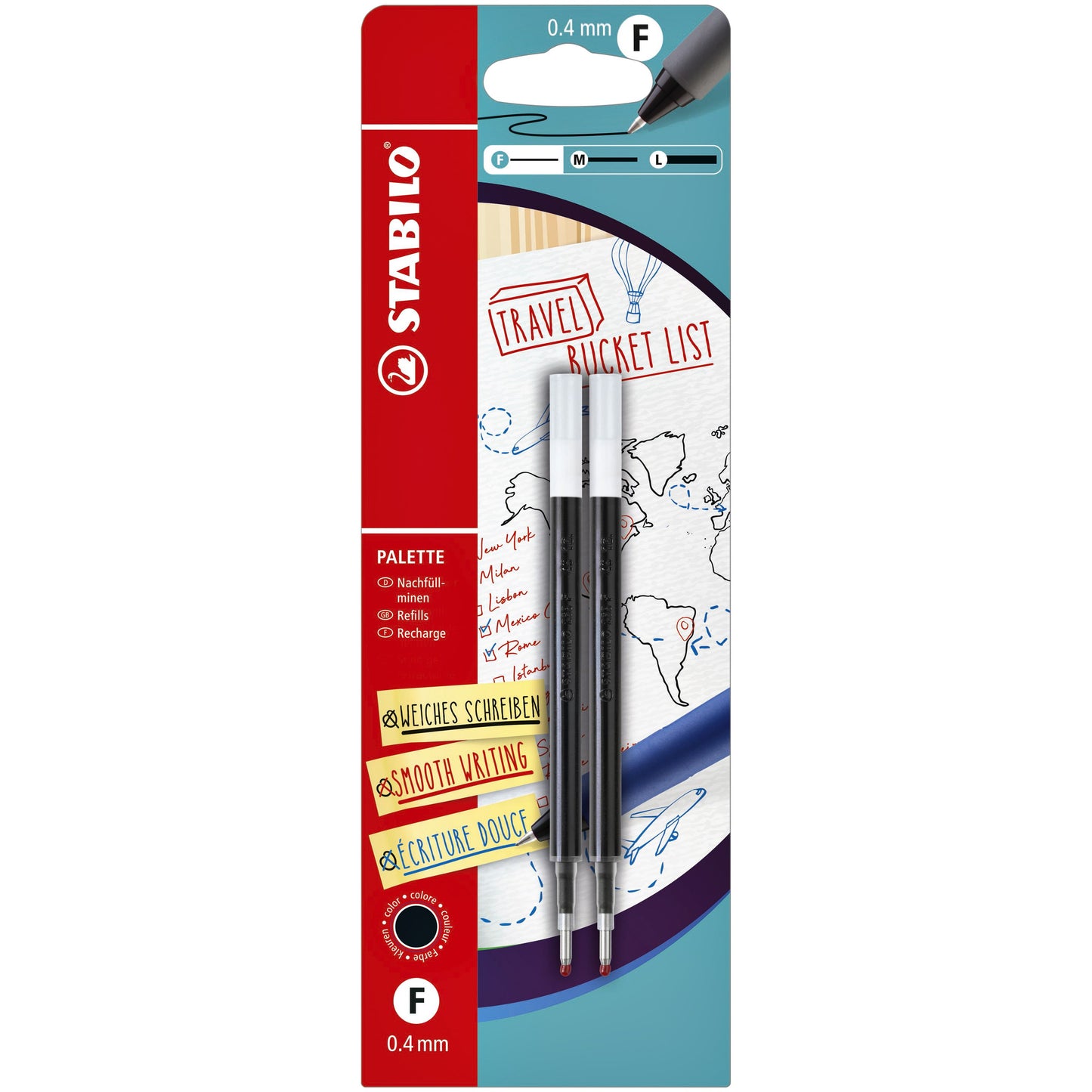 STABILO - Rollerball pen refill Palette fine black blister of 2 pieces
