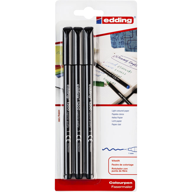 Edding - Fineliner 1200 001 feiner schwarzer Blister mit 3 Stück