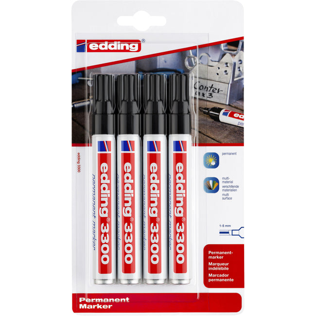 Edding - Rotulador 3300 diagonal 1-5mm negro blister de 4 piezas