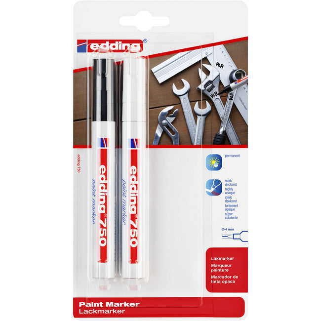 Edding - Oil-based Paintmarker 750 2-4mm white and black blister of 2