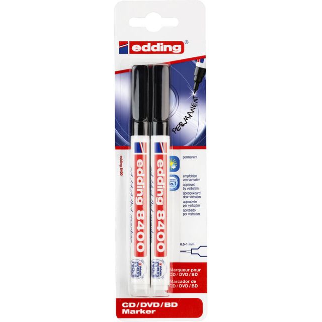 Edding - CD Marker Edding 8400 environ 0,5-1mm noir | Blister un 2 pièces