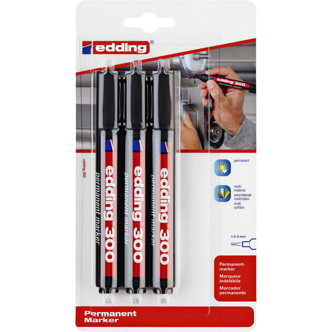 Edding - Pennarello 300 tondi 1,5-3mm nero blister da 3 pezzi