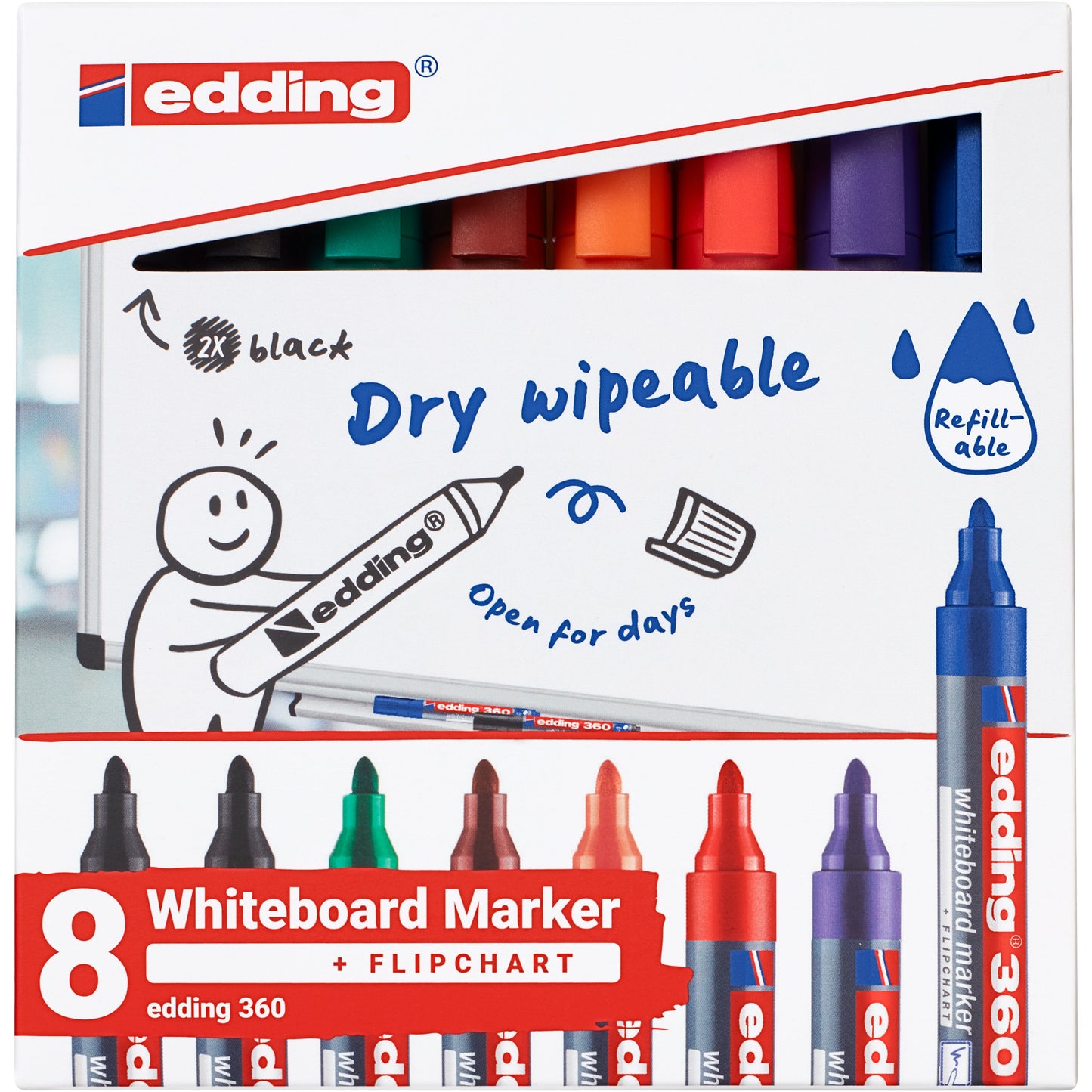 Edding - Whiteboard marker 360 round 1.5-3mm assorted 8 pieces