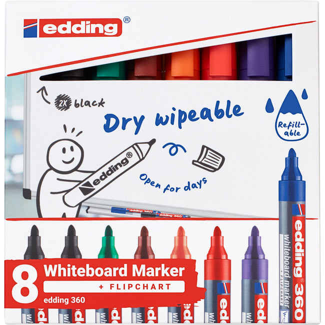 Edding - Pennarello per lavagna bianca 360 rotondo 1,5-3 mm assortiti 8 pezzi