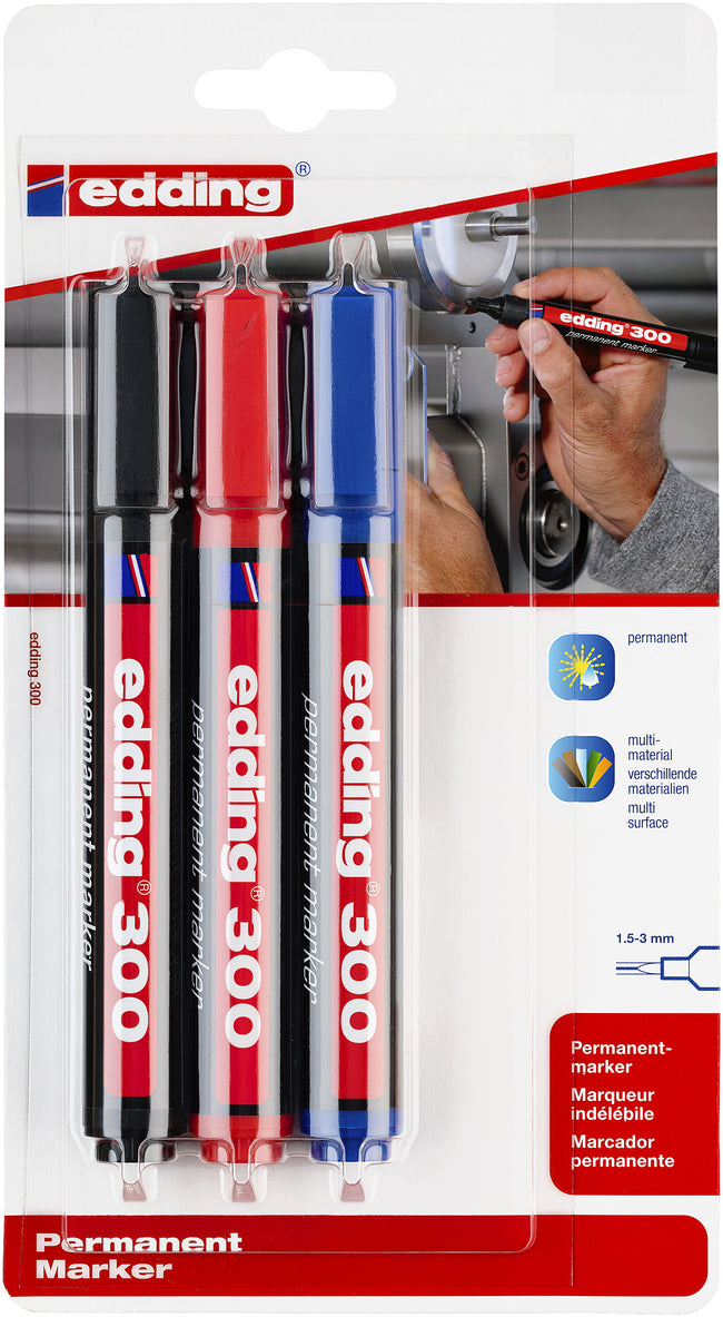 Edding - Rotulador 300 redondo 1,5-3mm surtido blister de 3 piezas