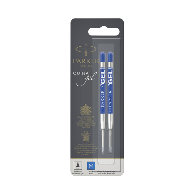 Parker - Quink Gel vulling voor balpen medium, blauw, blister met 2 stuks