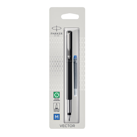 Parker - Penna stilografica Vector nera media blister da 1 pezzo