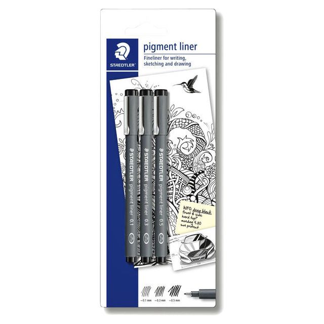 Staedtler - Fineliner Pigment 308 ASD Writingbl ZW | Blister un 3 pièces