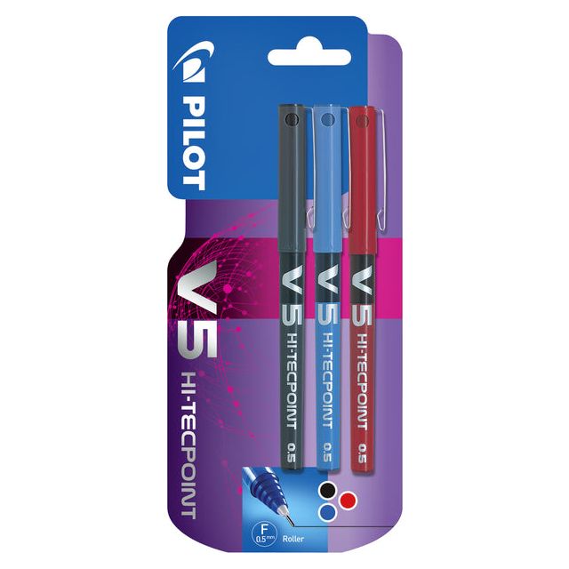 Pilot - Rollerpen PILOT V-Ball grip V5 assorti 0.3mm blister à 3 stuks