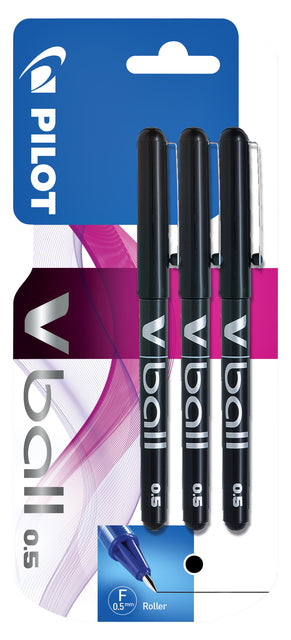 Pilot -  Rollerpen  V-Ball 05 fijn zwart blister à 3 stuks