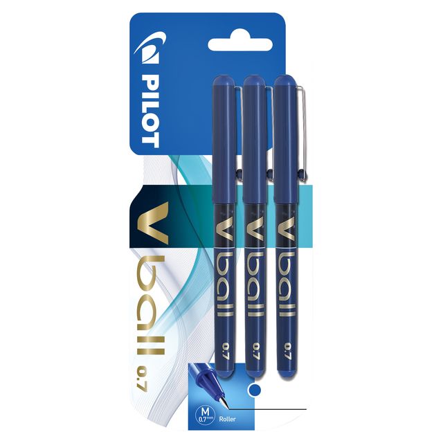 Pilot - Rollerball pen V-Ball 07 medium blue blister of 3 pieces