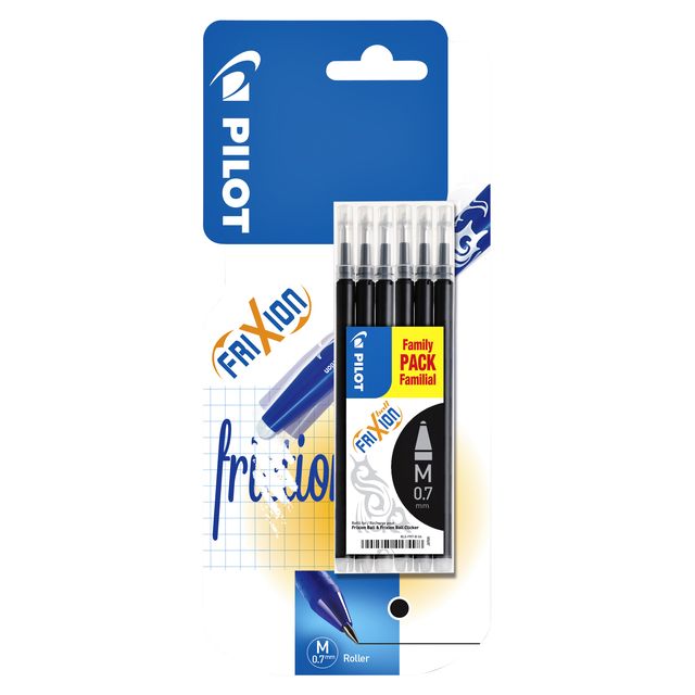 Pilot -  Rollerpenvulling friXion medium zwart set à 6 stuks