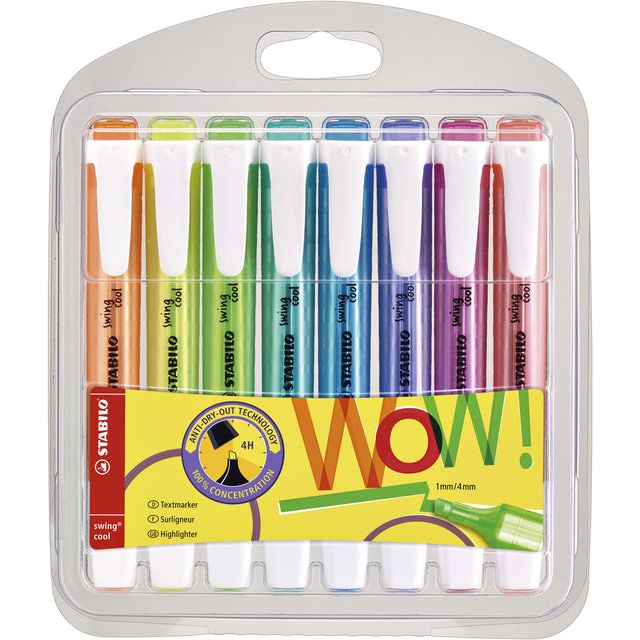 STABILO - swing cool markeerstift, blister van 8 stuks in geassorteerde kleuren