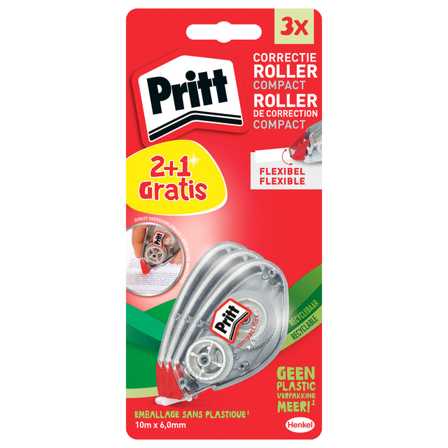 Pritt - Correctieroller compact flex 6mm x 10m blister 2+1 gratis | 10 stuks