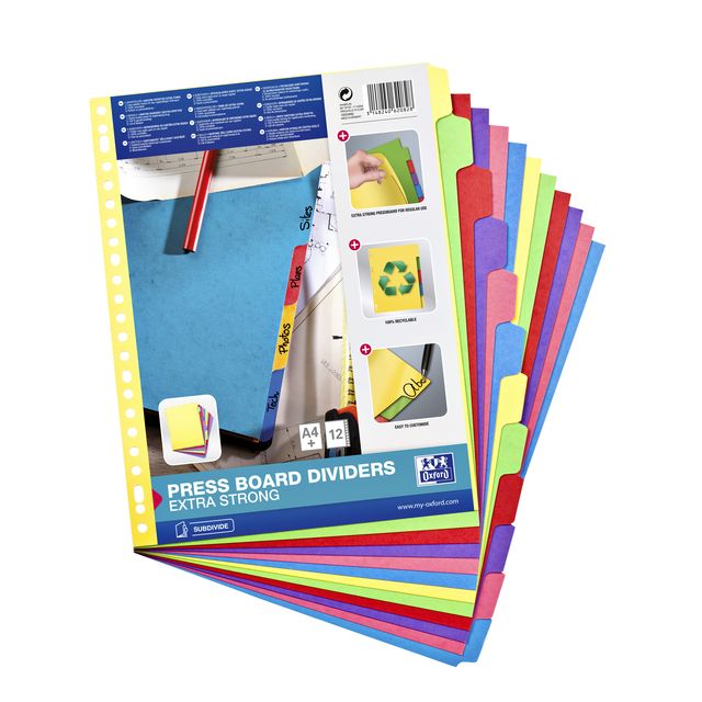 Oxford - Tabs A4+ 23-hole 12-piece cardboard color