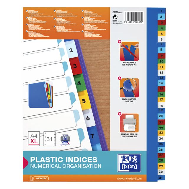 Oxford - Tabs Oxford A4 + 11R PP 1-31 Couleur | 1 pièce