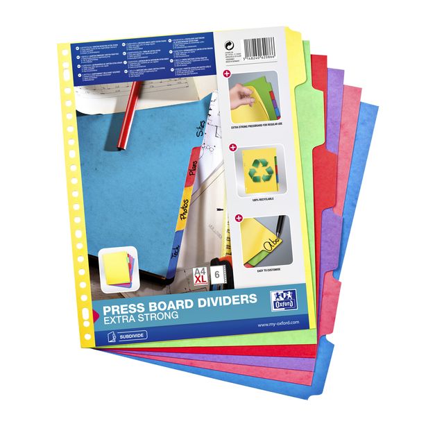 Oxford - Tabs A4+ 23-hole 6-piece cardboard color