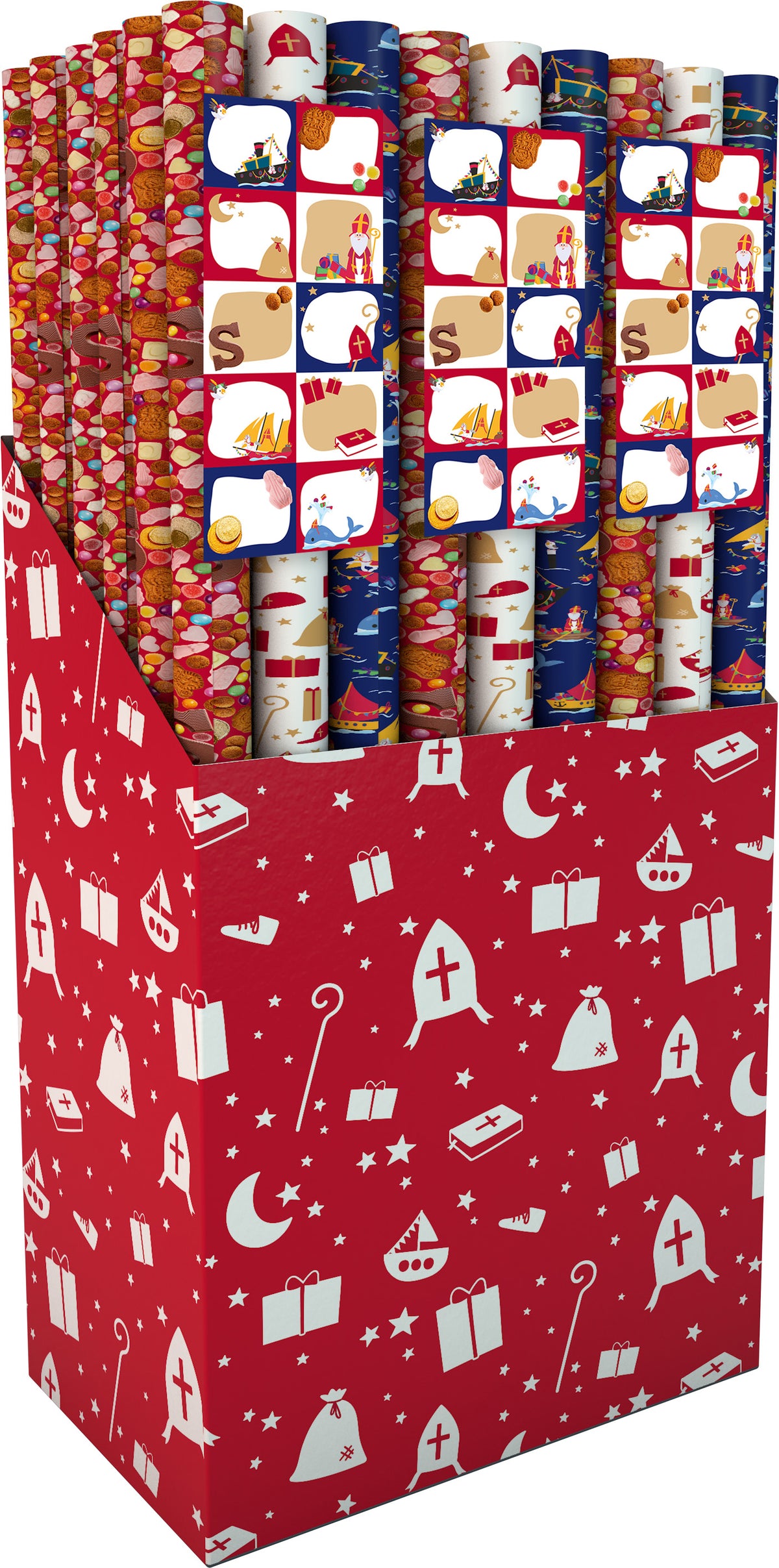 IG design -  Inpakpapier sint 200x70cm set à 3 rol+stickervel