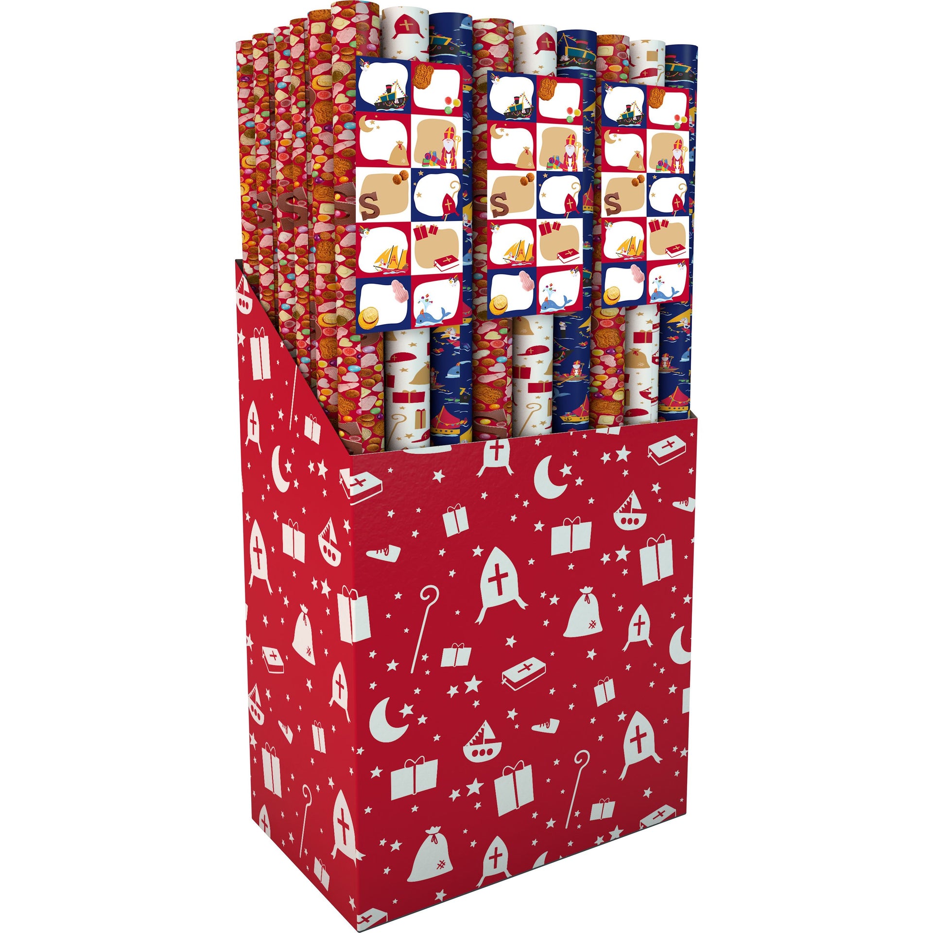 IG design - Wrapping paper sint 200x70cm set of 3 rolls + sticker sheet with 10 labels assorted