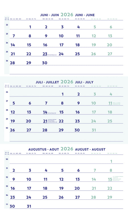 Brepols - 3-Month Calendar 2026 30x60cm
