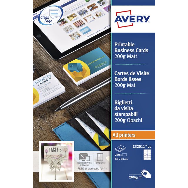 Avery - Card de visite Avery C32011-10 85x54mm 100 pièces | Pack de 10 feuilles