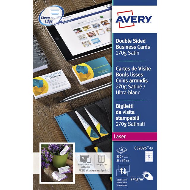 Avery - Visitenkarte Avery C32026 2 -Zijde 85x54 100 Stück | 10 Blätter Packung