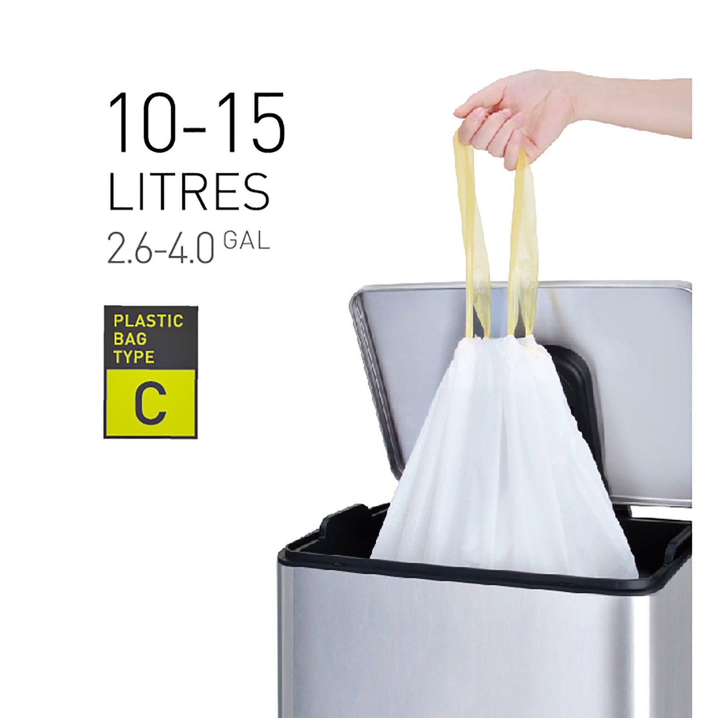 EKO - Sacco per rifiuti MDPE tipo C con coulisse 45x50 cm 10-15 L bianco rotolo da 20 pezzi