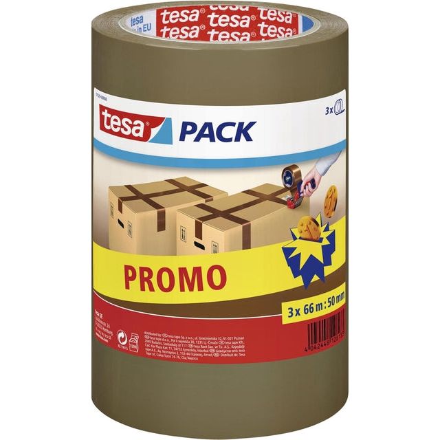 TESA - Package d'emballage 66mx50mm Brown Promopack | Pak a 3 rouleau 12 pièces