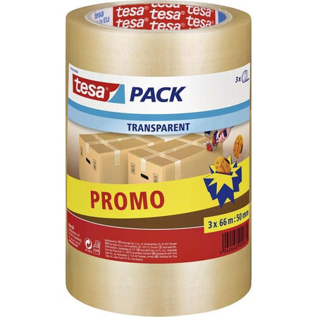 Tesa - Packaging pack® 66mx50mm confezione promozionale trasparente 3 rotoli | 12 pezzi