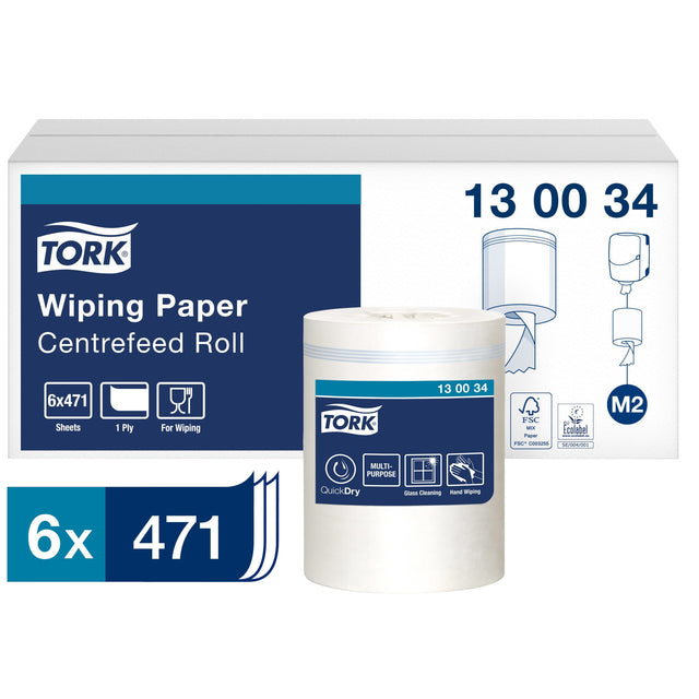 Tork - Nettoyage PAP M2 CENTERFEED 1LGS blanc 130034 | Paquet de 6 rouleaux