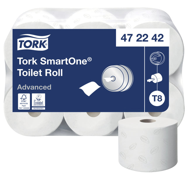 Tork - toiletpapier SmartOne, 2-laags, 1150 vellen, systeem T8, pak van 6 rollen