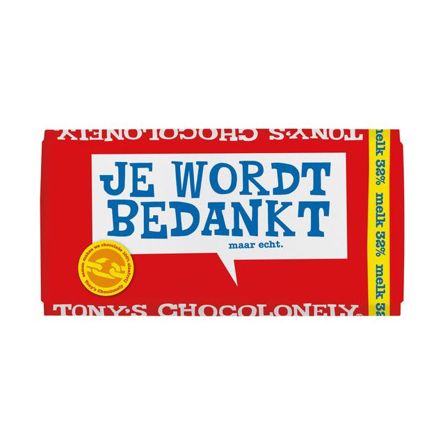 Tony's Chocolonely - Schokolade Tony Chocolonely Milch Dank Reep 180gr | 1 Stück | 15 Stücke