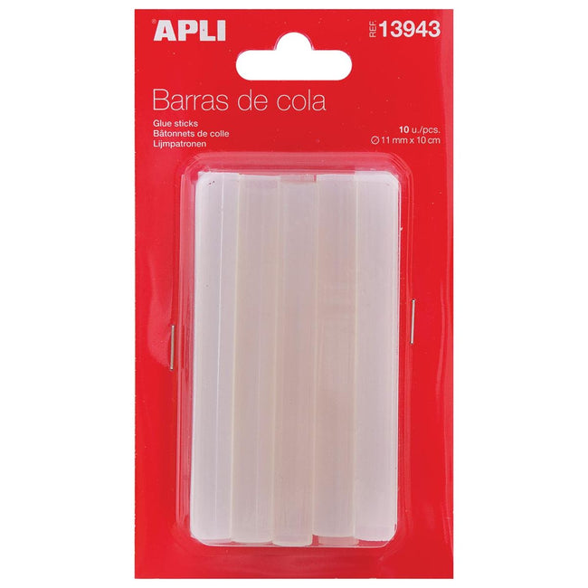 Apli - Bâtons de colle transparents 11 mm, blister de 10 pièces
