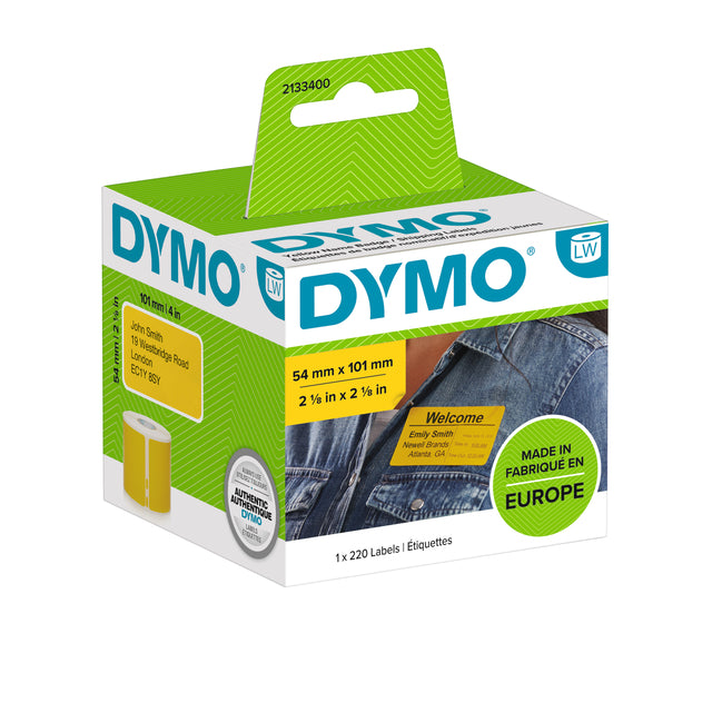 Dymo - Etiket 2133400 labelwriter 54x101mm badgelabel zwart/geel 220 stuks