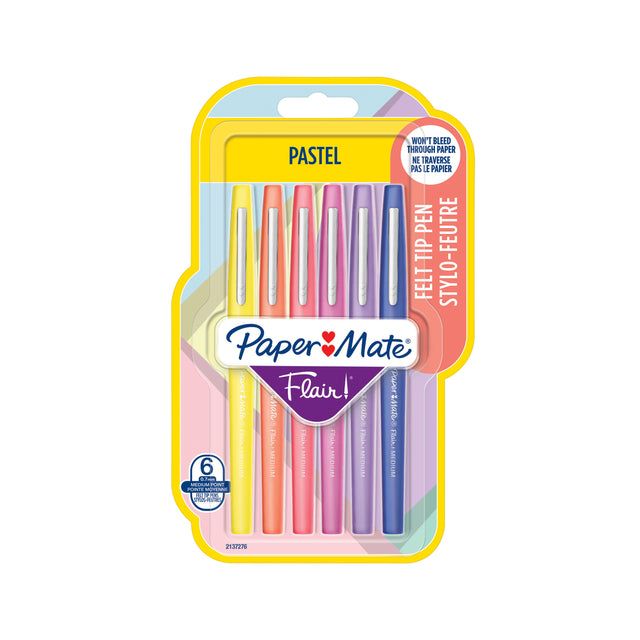 Paper Mate -  Fineliner  flair pastel blister 6 kleur | 12 stuks