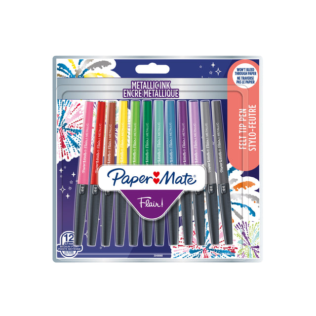 Paper Mate - Fineliner Paper Mate Flair Metallic 12 pièces Asd | Blister un 12 pièces