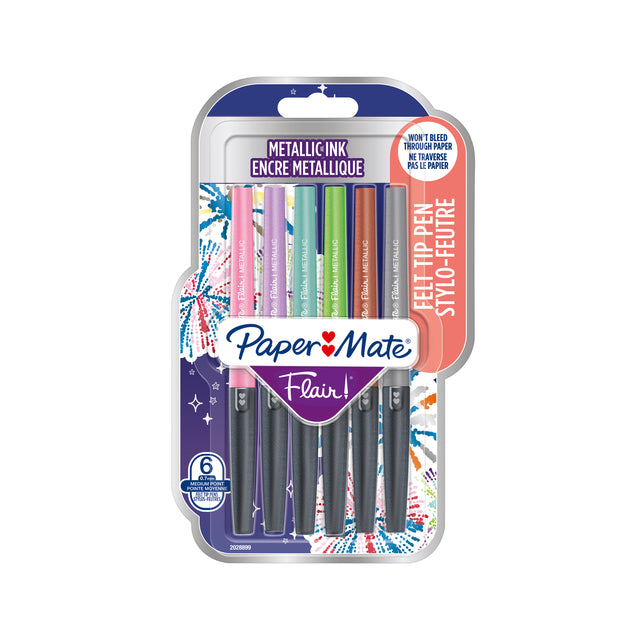 Paper Mate - fineliner Flair, blister van 6 stuks in geassorteerde metallic kleuren