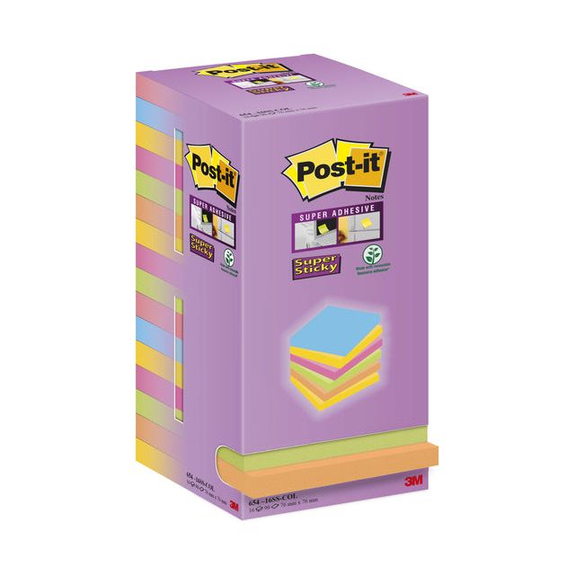 Post-it-memoklok 3M Post-it 654 76x76 NOTES COULEURS | Emballez un 16 morceau