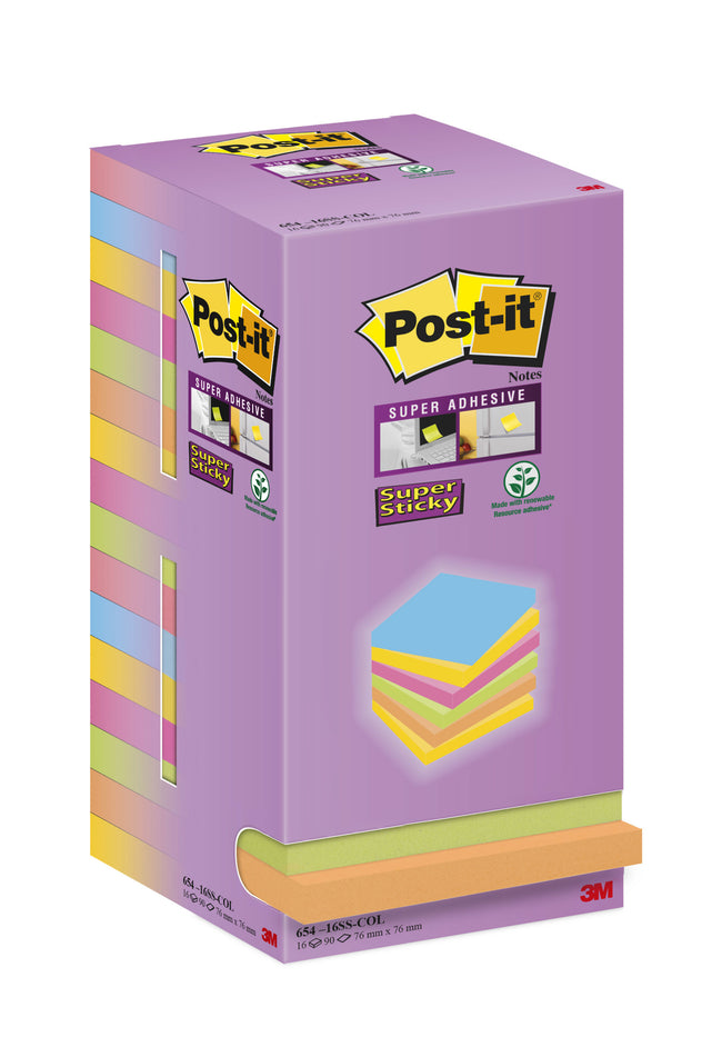 Post-it -  Memoblok  super sticky 654 76x76mm color | 10 stuks